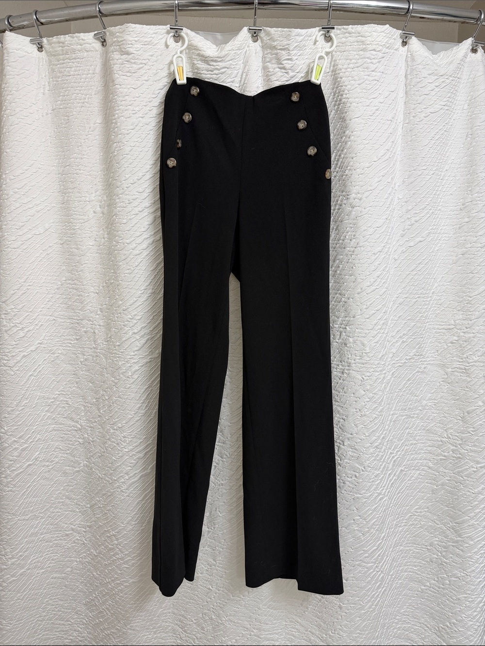 Express Black Wide-Leg High-Rise Pants with Decorative Buttons